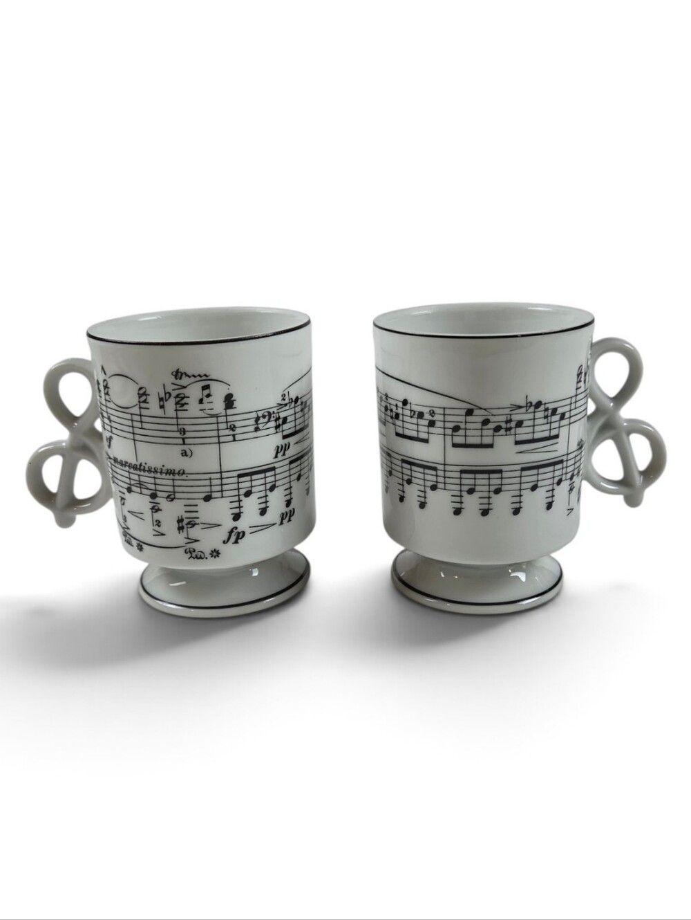 Vintage Sheet Music Treble Clef Porcelain Mugs Set of 2